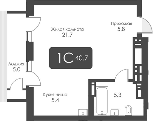 Планировка студии 38.20 м² в ЖК «Сити Тауэрс»