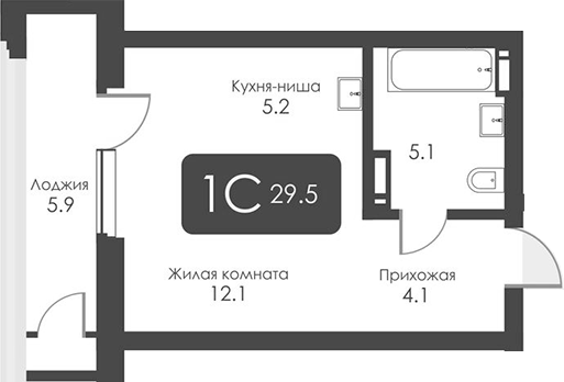 Планировка студии 26.55 м² в ЖК «Сити Тауэрс»