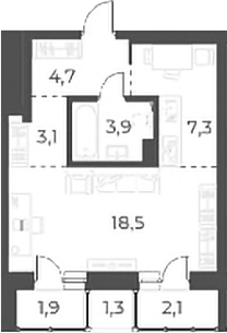 Планировка студии 37.50 м² в ЖК «Нормандия-Неман»