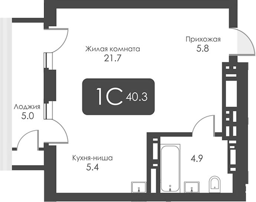 Планировка студии 37.80 м² в ЖК «Сити Тауэрс»