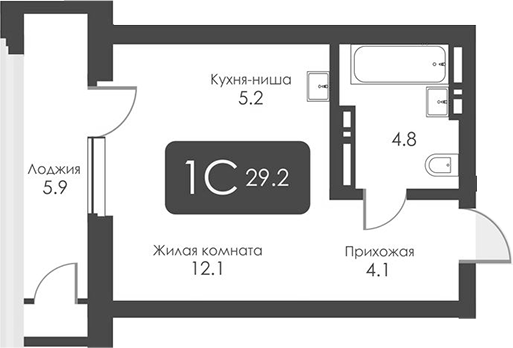 Планировка студии 26.25 м² в ЖК «Сити Тауэрс»