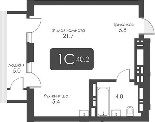 Планировка студии 37.70 м² в ЖК «Сити Тауэрс»