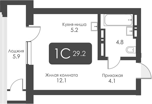 Планировка студии 26.25 м² в ЖК «Сити Тауэрс»