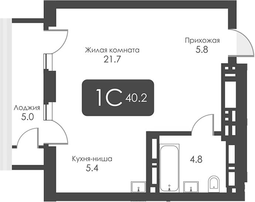 Планировка студии 37.70 м² в ЖК «Сити Тауэрс»