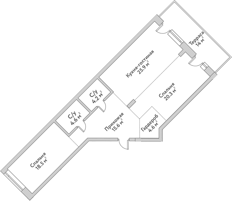 Планировка 3е-к.кв 93.70 м² в ЖК «Flora&Fauna»