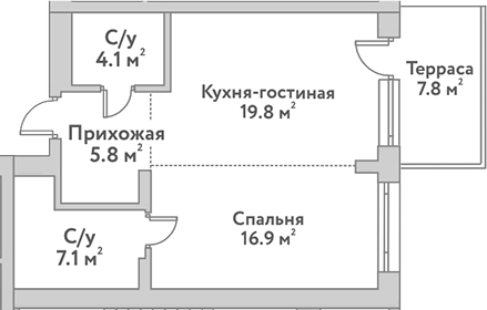 Планировка 2е-к.кв 53.70 м² в ЖК «Flora&Fauna»