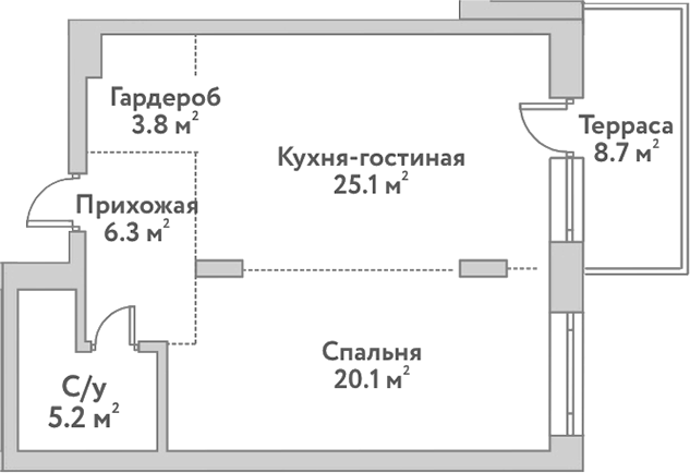 Планировка 2е-к.кв 60.50 м² в ЖК «Flora&Fauna»