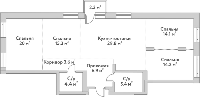 Планировка 5е-к.кв 113.80 м² в ЖК «Flora&Fauna»