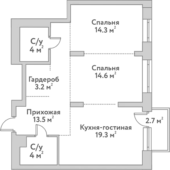 Планировка 3е-к.кв 72.90 м² в ЖК «Flora&Fauna»