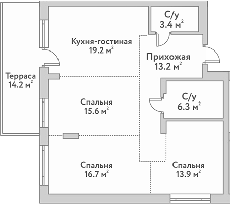 Планировка 4е-к.кв 88.30 м² в ЖК «Flora&Fauna»