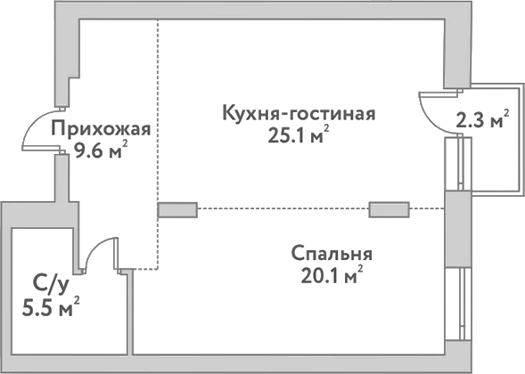 Планировка 2е-к.кв 60.30 м² в ЖК «Flora&Fauna»