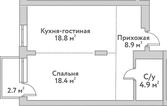 Планировка 2е-к.кв 51.00 м² в ЖК «Flora&Fauna»