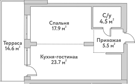 Планировка 2е-к.кв 51.60 м² в ЖК «Flora&Fauna»