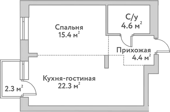 Планировка 2е-к.кв 46.70 м² в ЖК «Flora&Fauna»