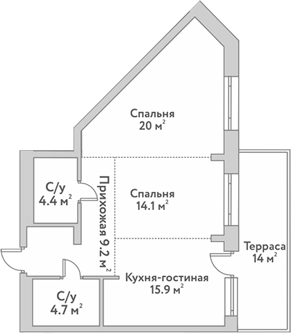 Планировка 3е-к.кв 68.30 м² в ЖК «Flora&Fauna»