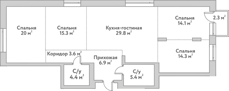 Планировка 5е-к.кв 113.80 м² в ЖК «Flora&Fauna»