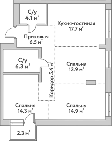 Планировка 4е-к.кв 83.10 м² в ЖК «Flora&Fauna»