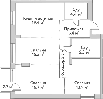 Планировка 4е-к.кв 88.10 м² в ЖК «Flora&Fauna»