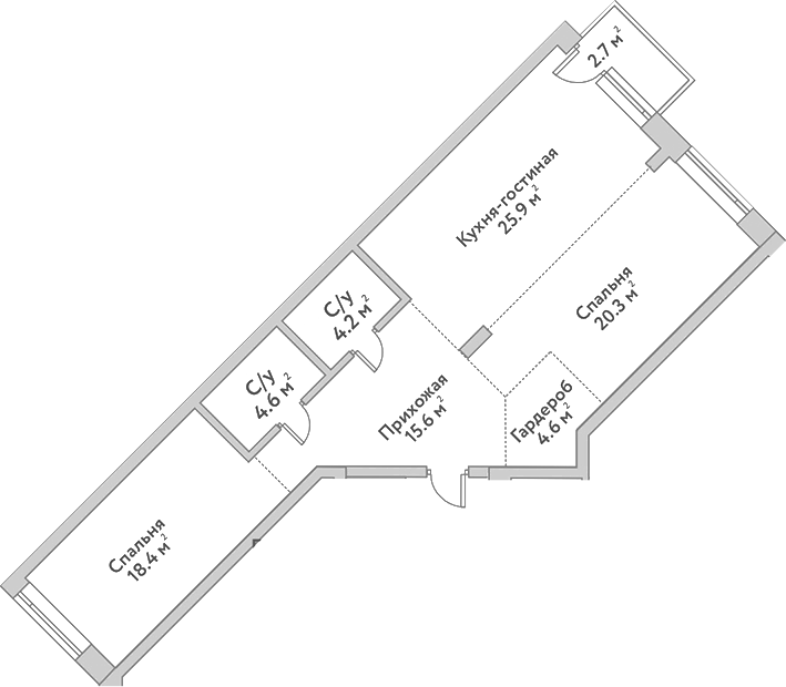 Планировка 3е-к.кв 93.60 м² в ЖК «Flora&Fauna»