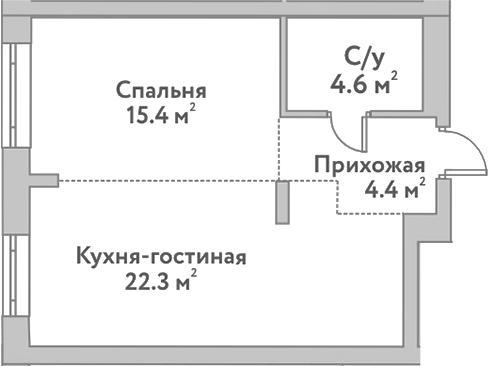 Планировка 2е-к.кв 46.70 м² в ЖК «Flora&Fauna»