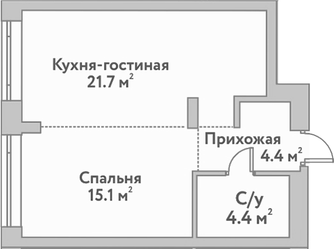 Планировка 2е-к.кв 45.50 м² в ЖК «Flora&Fauna»