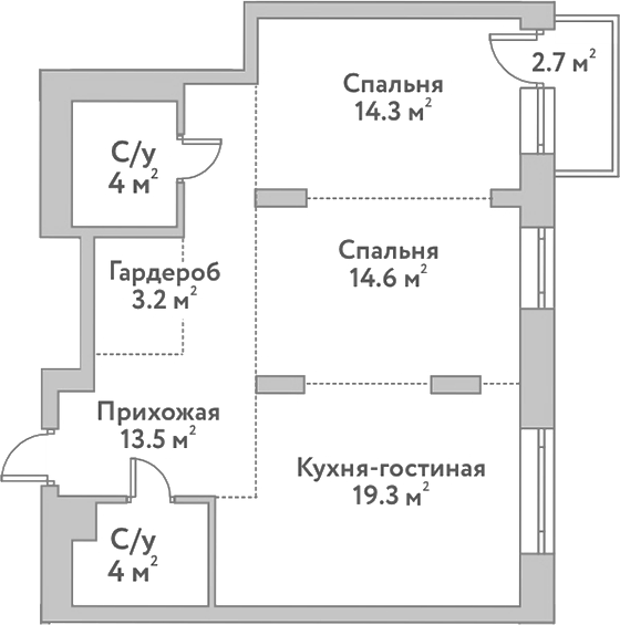 Планировка 3е-к.кв 72.90 м² в ЖК «Flora&Fauna»