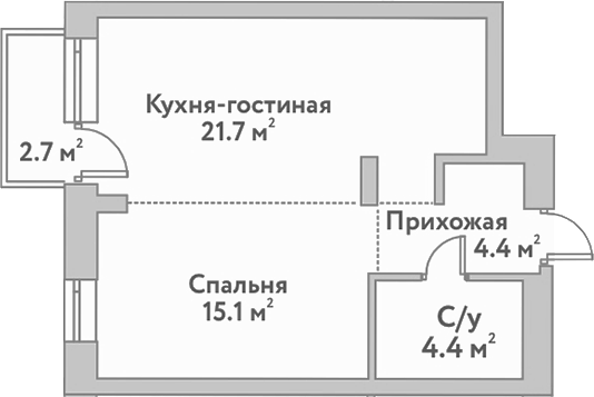 Планировка 2е-к.кв 45.50 м² в ЖК «Flora&Fauna»