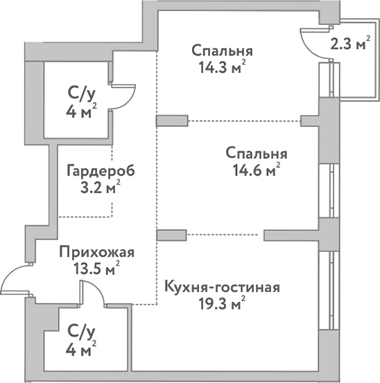 Планировка 3е-к.кв 72.90 м² в ЖК «Flora&Fauna»