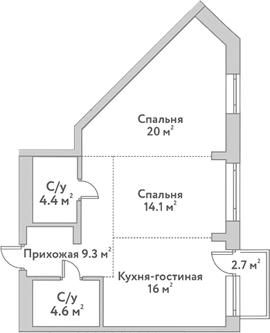 Планировка 3е-к.кв 68.40 м² в ЖК «Flora&Fauna»