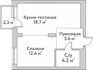 Планировка 2е-к.кв 40.90 м² в ЖК «Flora&Fauna»