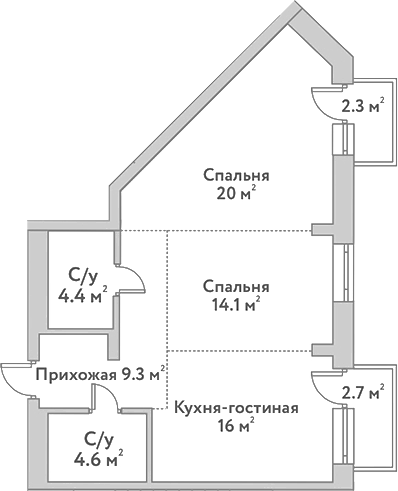 Планировка 3е-к.кв 68.40 м² в ЖК «Flora&Fauna»