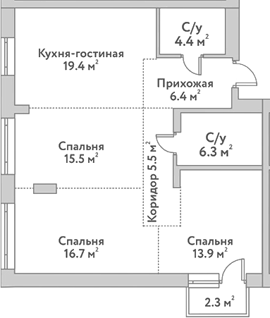 Планировка 4е-к.кв 88.10 м² в ЖК «Flora&Fauna»