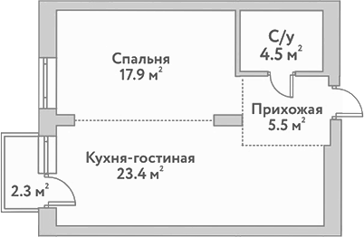 Планировка 2е-к.кв 51.30 м² в ЖК «Flora&Fauna»
