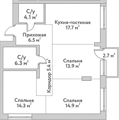 Планировка 4е-к.кв 83.10 м² в ЖК «Flora&Fauna»