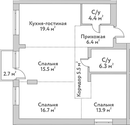Планировка 4е-к.кв 88.10 м² в ЖК «Flora&Fauna»