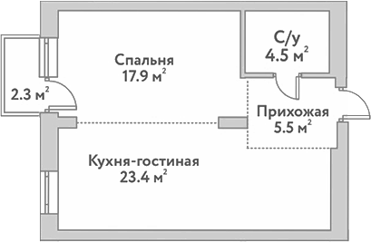 Планировка 2е-к.кв 51.30 м² в ЖК «Flora&Fauna»