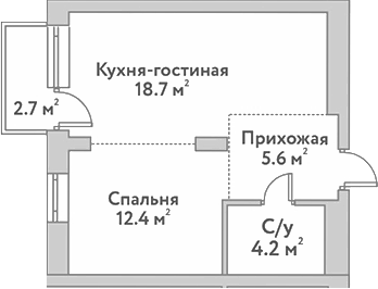 Планировка 2е-к.кв 40.90 м² в ЖК «Flora&Fauna»