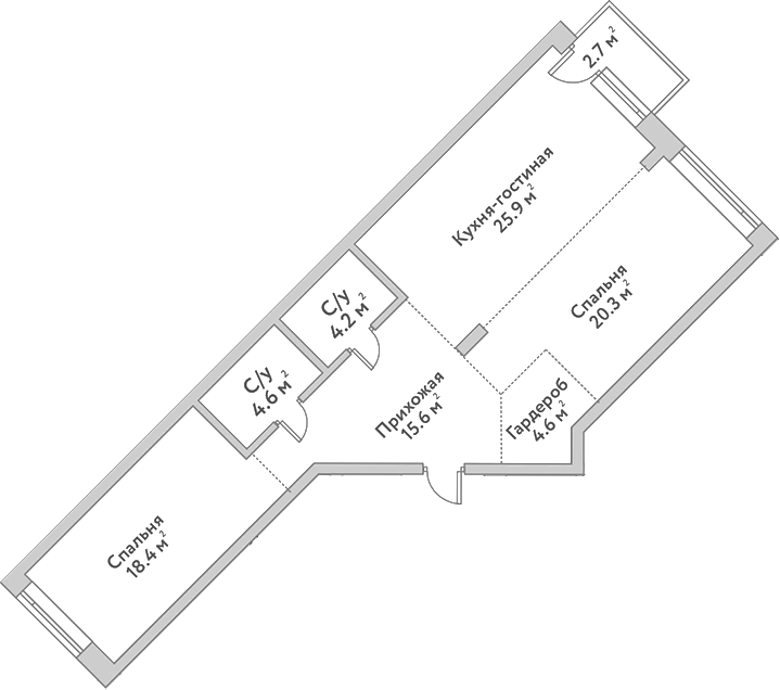 Планировка 3е-к.кв 93.60 м² в ЖК «Flora&Fauna»