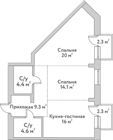 Планировка 3е-к.кв 68.40 м² в ЖК «Flora&Fauna»