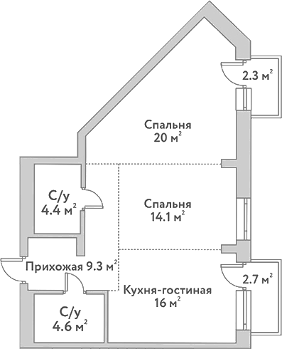 Планировка 3е-к.кв 68.40 м² в ЖК «Flora&Fauna»