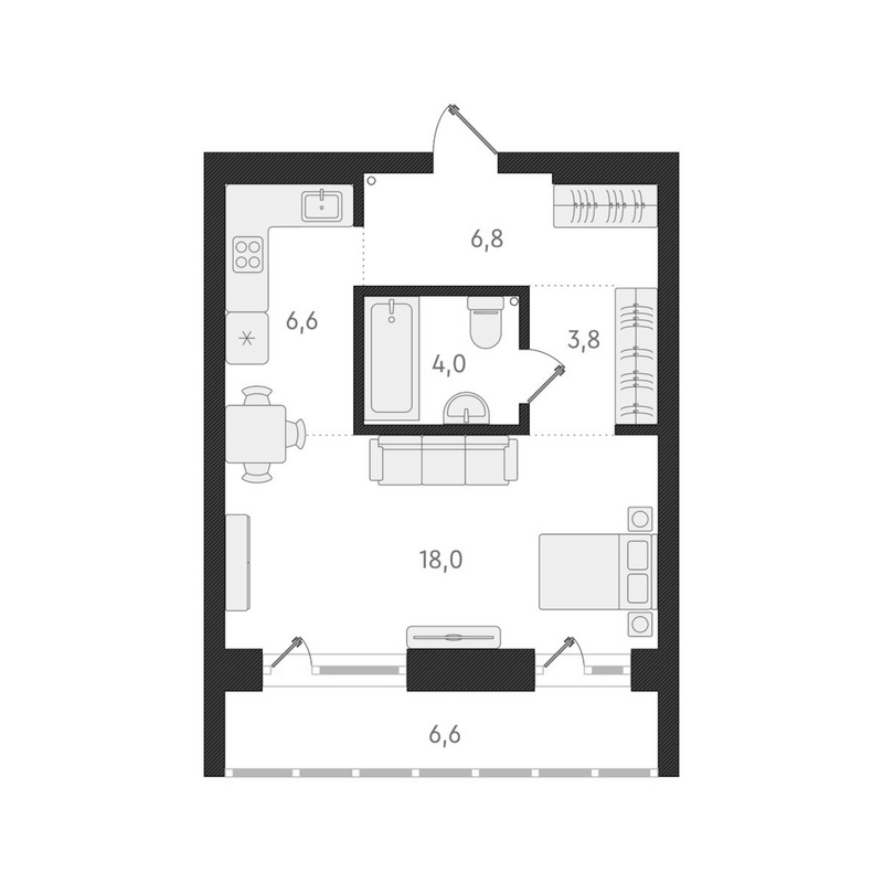 Планировка студии 37.80 м² в ЖК «Нормандия-Неман»