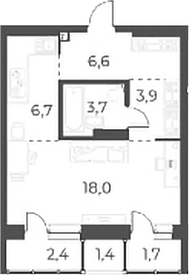 Планировка студии 37.80 м² в ЖК «Нормандия-Неман»